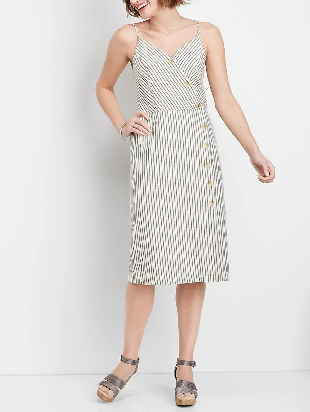 Maurices Striped Spaghetti Strap Midi Dress .Cream & Black. Summer. Brunch.